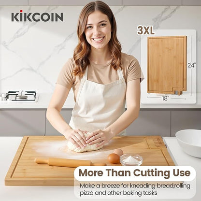 Kikcoin Bamboo Cutting Boards for Kitchen, 3XLarge Wood Cutting Board