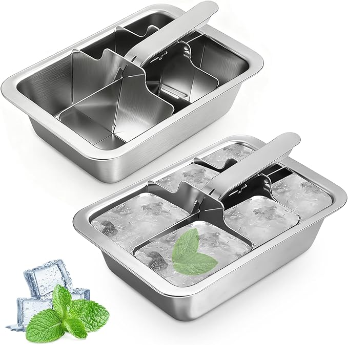 Ice Cube Trays, 2 Pack Large 6-cube Stainless Steel Ice Cube Trays