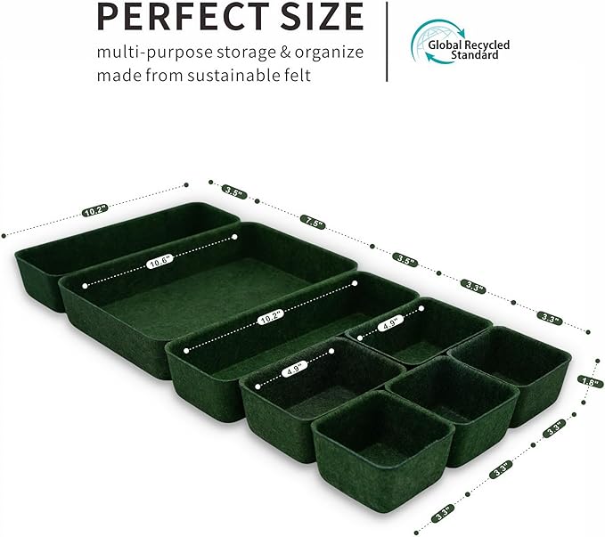 Welaxy Desk drawer organizer bins shallow trays felt storage desktop box