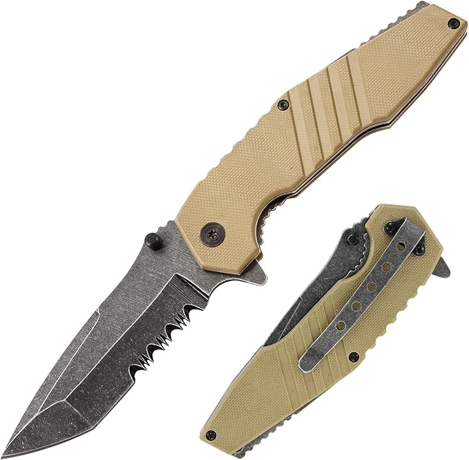 Armory Replicas??Spring Assisted Tanto Folding Knife ??3CR13 Steel Blade with Serration, G10 Handle, Liner Lock, Thumb Stud & Pocket Clip ??EDC Tactical Knife