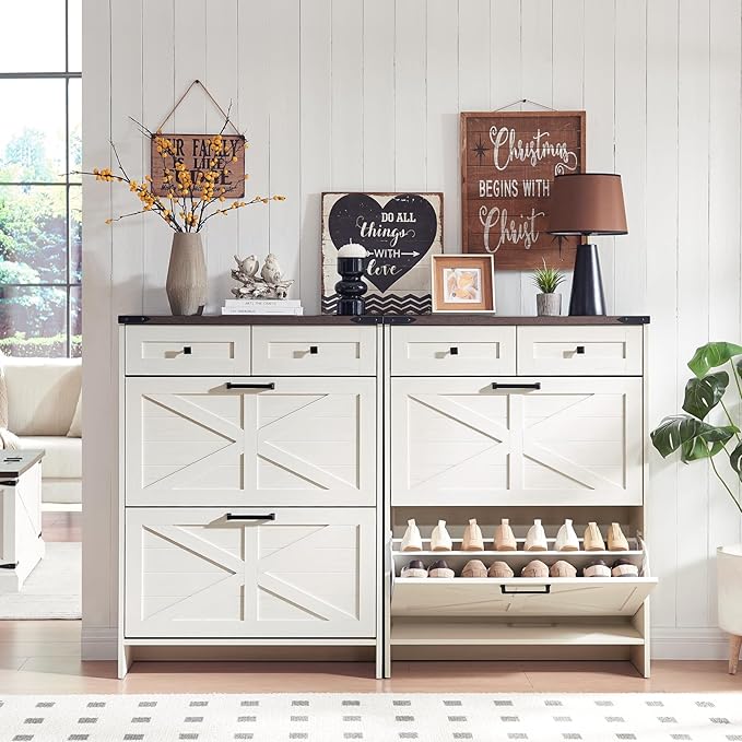 Shoe Storage Cabinet, Farmhouse Shoe Organizer
