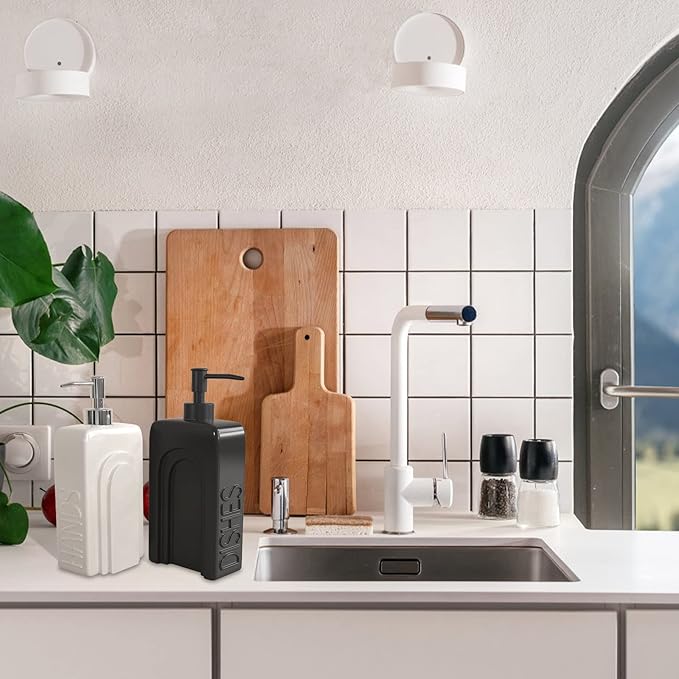 Soap Dispenser Set with Funnel, Non-Slip Silicone Pads, 2 Pack Ceramic