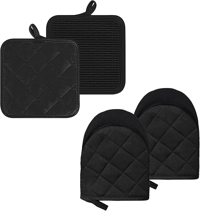 Oven Mitts and Pot Holders Set, Heat Resistant Silicone Kitchen Mini Oven