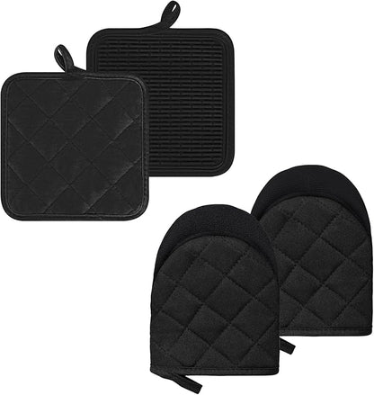 Oven Mitts and Pot Holders Set, Heat Resistant Silicone Kitchen Mini Oven