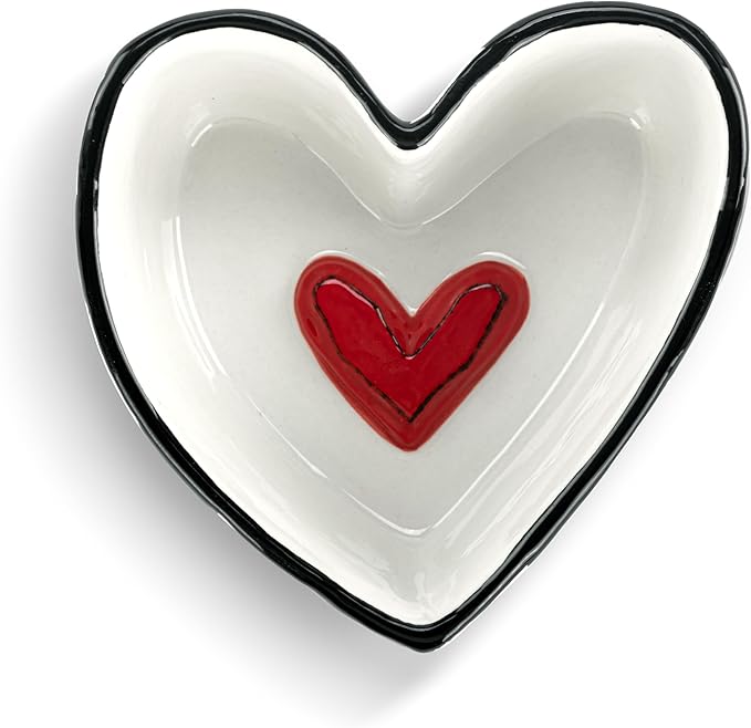 DEMDACO Heartful Home by Tracy Pesche Collection Red Heart with Black Trim Small 4 x 4 Stoneware Tabletop Candy Dish Cookie Canister