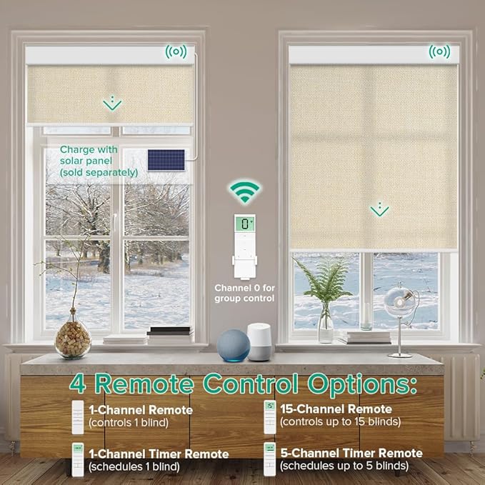 Kilonity Motorized Roller Shades, Light Filtering Remote Control Custom Window