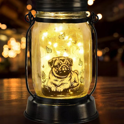 kyoryuger Pug Gifts for Women/Men Pug Solar Lanterns Dog Mom Birthday Dog Lovers Lantern Pet Loss Pet Memorial Lights Solar Garden Decoration for Yard, Patio,Backyard,Porch Torches