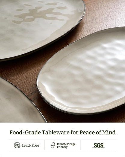 famiware Serving Platter, Oval 15.59/14.3/12.9 inch Serving Dishes for Entertaining, Serving Bowls, Dishwasher Safe, Stonware Serving Trays for Party, Turkey, Cheese, Reactive Glaze, Light khaki