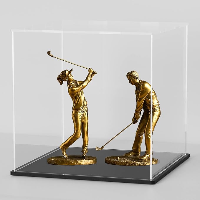 SVENJBB Acrylic Display Case, 9x9x9 Inch Acrylic Boxes for Display, Clear Display Cases with Matte Black Base and Lid for Collectibles