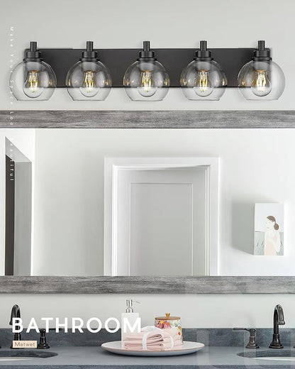 METWET Bathroom Light Fixtures, 5 Light Matte Black Vanity Light, 32 Inch