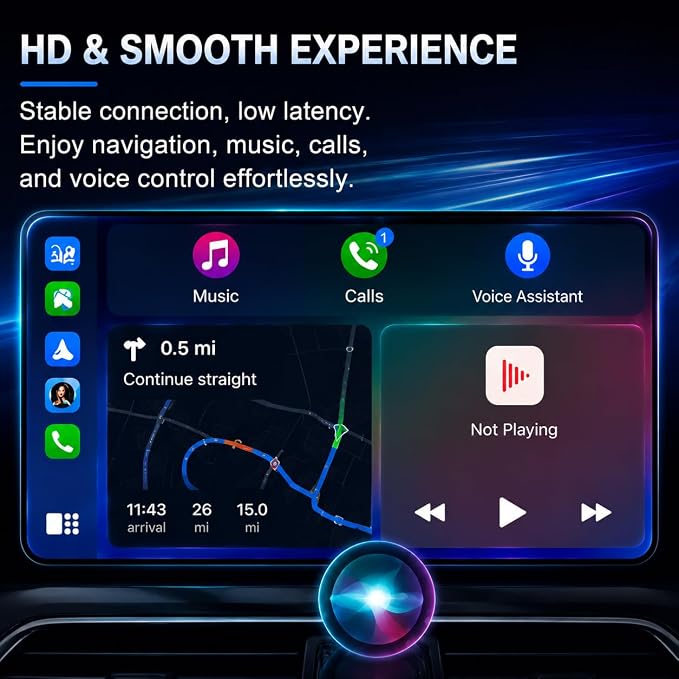 Compact USB Wireless Carplay/Android Auto Adapter for Cadillac Lyriq 2022-2026,Voice Control Plug and Play