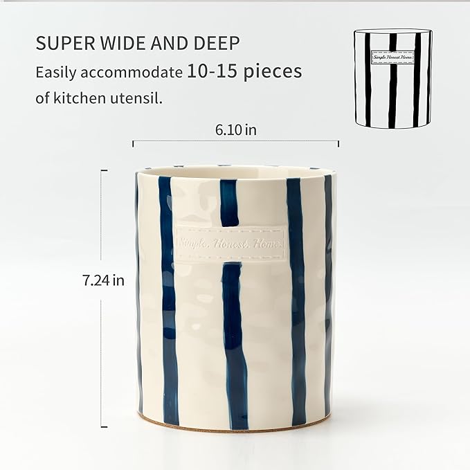 JIEMEI HOME Kitchen Utensil Holder, 7.2" Ceramic Stable Utensil Crock