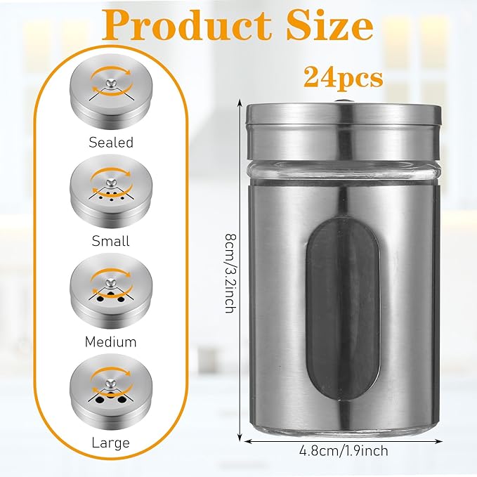 24 Pcs Stainless Steel Spice Jars