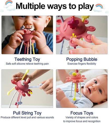 Montessori Sensory Toys for Babies 6-12 Months, Silicone Pull String Teething Toys for Baby Toys 6-12-18 Months, Infant Fidget Toys for Toddlers 1-3 Education Newborn Gifts