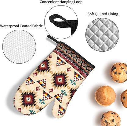 Southwestern Aztec Oven Mitts and Pot Holders Set of 3, Heat Resistant Non-Slip
