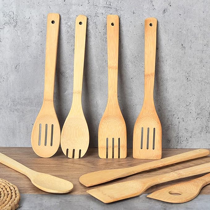 DEAYOU 16 PCS Bamboo Kitchen Utensils, Wood Spoons Spatula Set