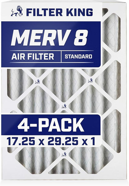 Filter King 17.25x29.25x1 Air Filter | 4-PACK | MERV 8 HVAC Pleated A/C Furnace