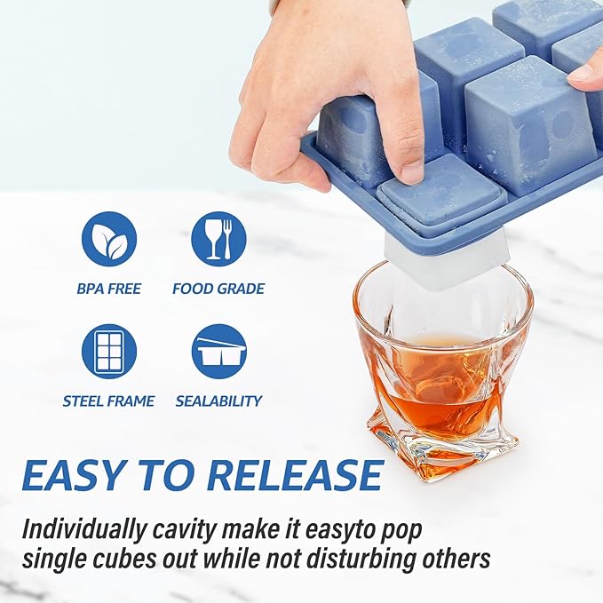 mossime Large Ice Cube Molds: 3pack Square Whiskey Silicone Ice Cube Trays