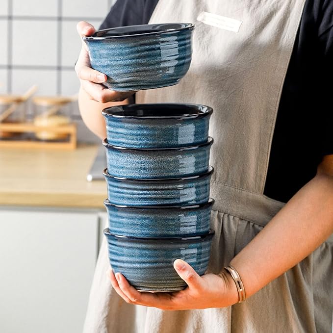 Hasense Cereal Bowls Set of 6, 20 Ounce Ceramic Soup Bowls Set for Kitchen, Suit for Cereal Soup Rice Pasta Salad Oatmeal,Dishwasher Microwave Safe, Navy Blue
