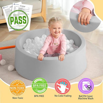 TRENDBOX Foam Ball Pit, 36" x 12" Indoor Outdoor Soft Round Ball Pool Playpen Ideal Gift Toy for Babies Kids and Toddler Children (No Balls) - Light Gray