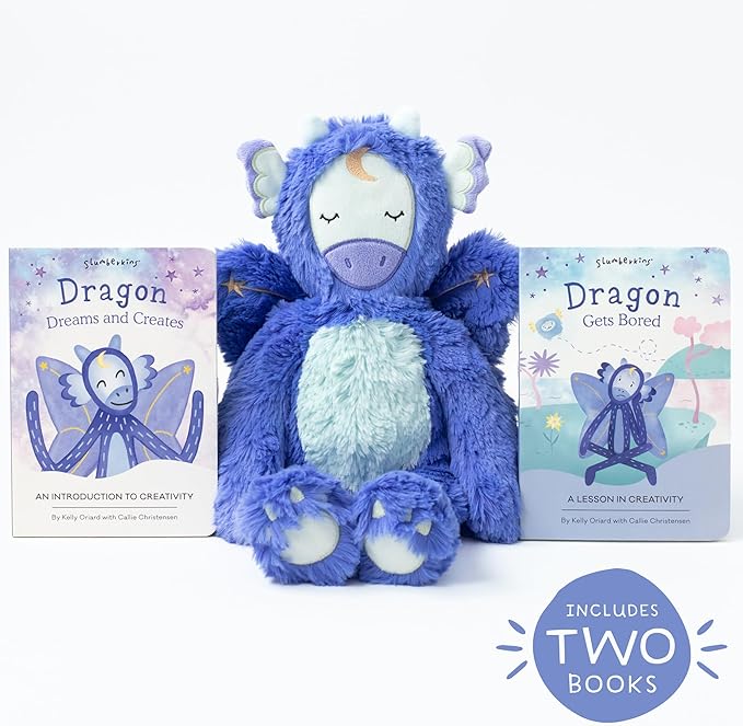 Slumberkins 14" Dragon Kin & 2 Board Books Complete Set Bundle | Promotes Creativity & Imaginative Play | Social Emotional Tools for Ages 0+ (Dragon Kin Plush + 2 Board Books)