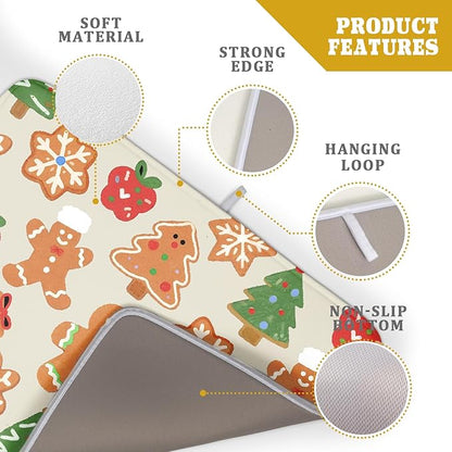 Christmas Dish Drying Mat for Kitchen Counter 18x24 Cute Gingerbread Themed