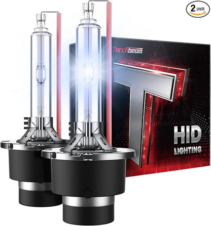 Torchbeam D2S D2R Xenon HID Headlight Bulbs, 35W 7600LM Bright 8000K Ice Blue, High Low Beam Replacement Bulb, Pack of 2