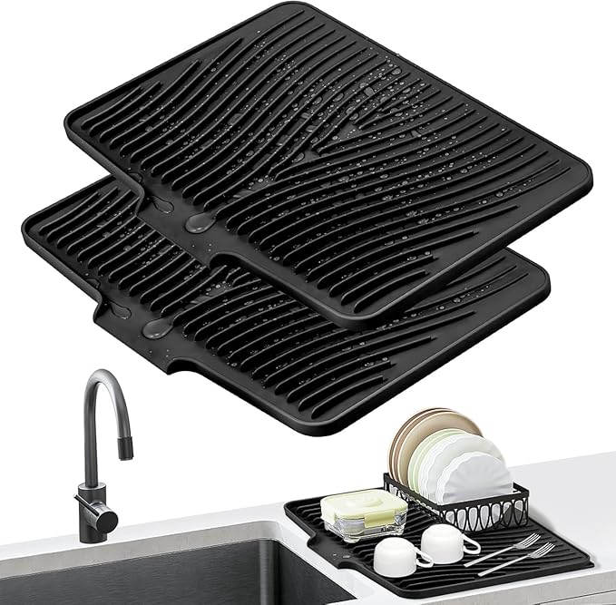 Silicone Dish Drying Mat for Kitchen Counter, Dish Drying Pad, Non-Slip Drain