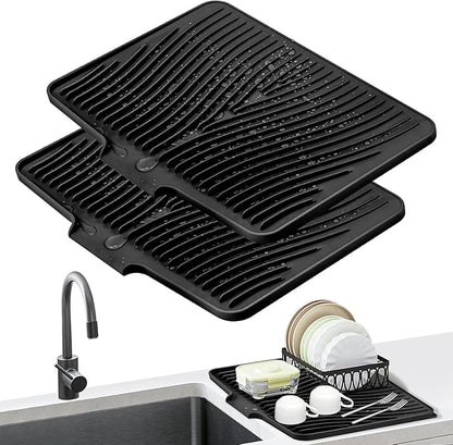 Silicone Dish Drying Mat for Kitchen Counter, Dish Drying Pad, Non-Slip Drain