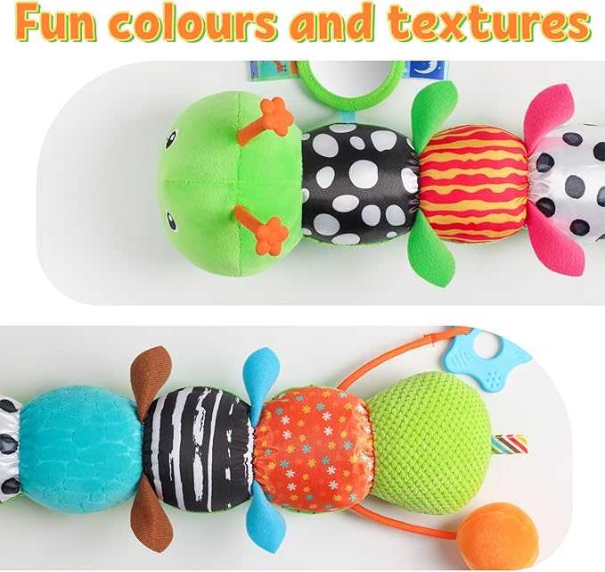 LIGHTDESIRE Baby Toys Musical Caterpillar,Infant Toys Stuffed Animals with Ruler Design,Mirror,Pull String&Ring Bell,Baby Teething Toys for Tummy Time Toy Newborn Gift 3 6 12 Months(Green,Leafy Limb)