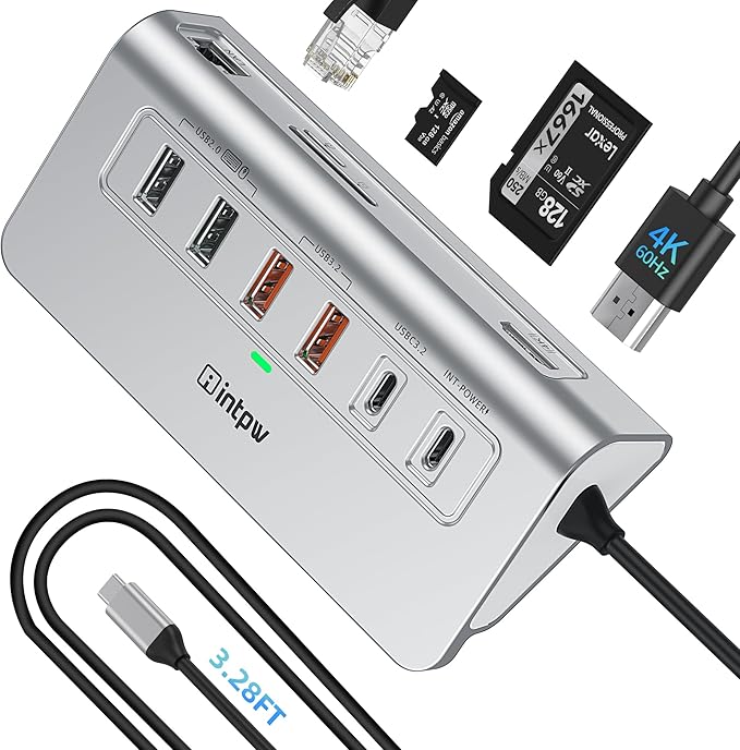 P9R PRO USB C Hub Ethernet, 10Gbps USB C Docking Station 10-in-1