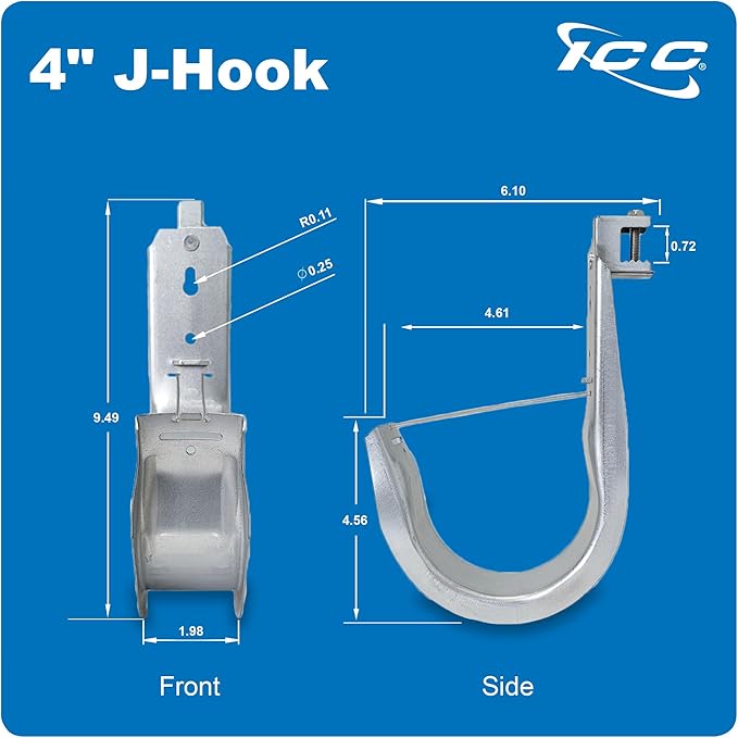 ICC Beam Clamp J Hook 4” with Retainer Clip