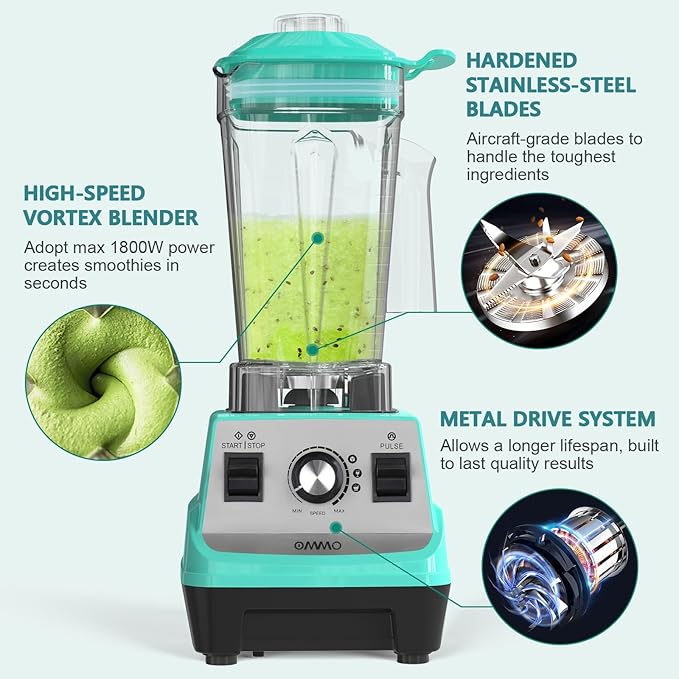 OMMO Blender 1800W, Professional High Speed Countertop Blender
