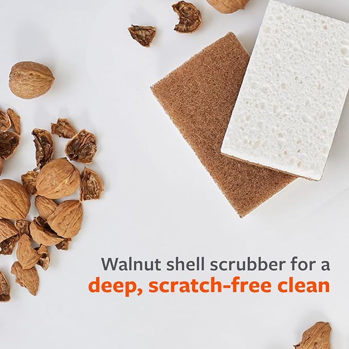 Full Circle Nutcase, Plant-Based Scrubber Sponges – Pack of 6 – 3 Walnut & 3