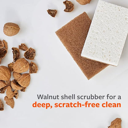 Full Circle Nutcase, Plant-Based Scrubber Sponges – Pack of 6 – 3 Walnut & 3