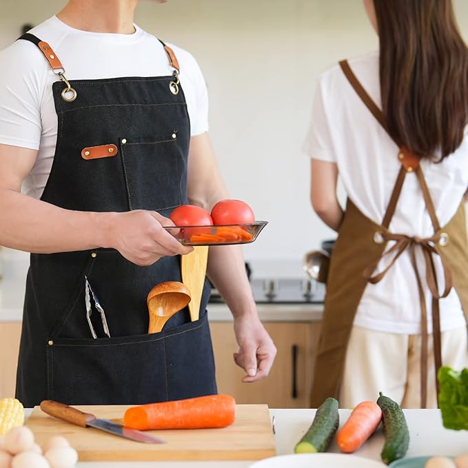 Aoomzoon Canvas Aprons for Men Chef Apron, Work Apron - 16oz Heavy Duty Cross