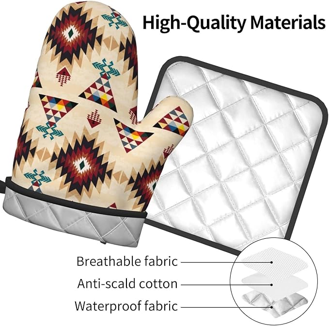 Southwestern Aztec Oven Mitts and Pot Holders Set of 3, Heat Resistant Non-Slip
