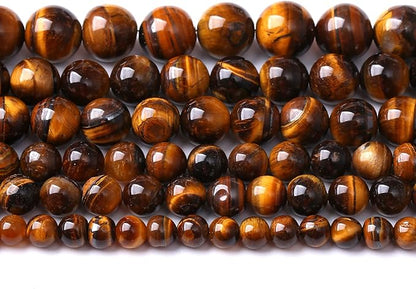 8MM Natural Stone Yellow Tiger Eye Stone with Iron Mine Beads for Jewelry Making DIY Bracelet 2 Strands 90PCS