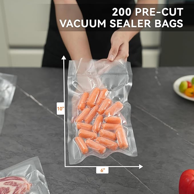 [2024 Q4] 6" x 10" Vacuum Sealer Bags, 200 Count-Ideal for Food Storage, Sous Vide, and Meal Prep, Keep Food Fresh and Nutrients, Wevac Lite
