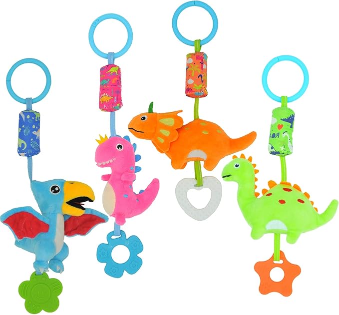 Baby Toys for 0 3 6 9 12 Months, Soft Rattle Wind Chime Car Seat Crib Stroller Toys, Dinosaur Baby Hanging Toys Birthday for Baby Boys and Girls