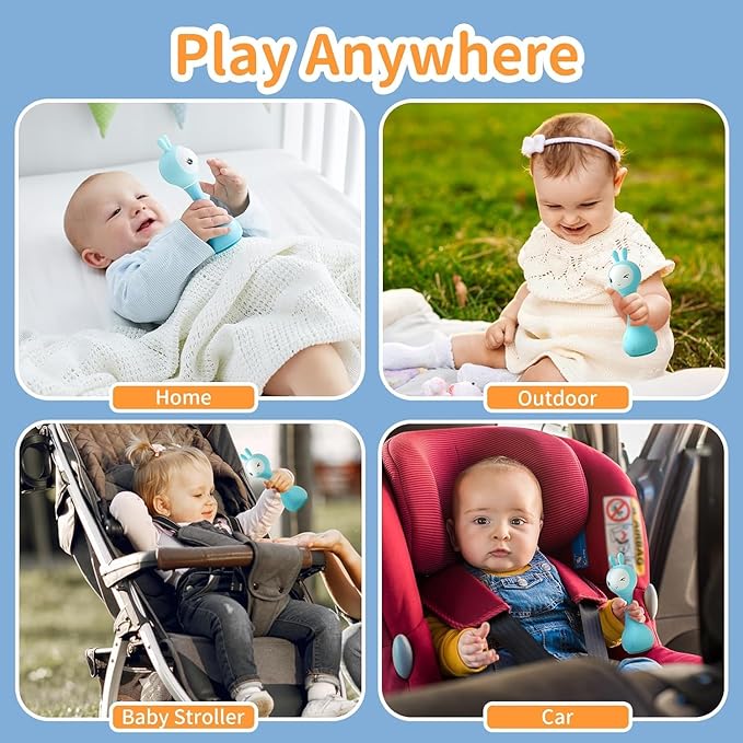 alilo Smarty Bunny Baby Rattle Musical Light Up Toys, Infants Newborns Baby Toys 0-3-6-12-18-24 Months,1 Year Old Boy Girl Gifts, 4 Music Modes and Color Recognition Function with 9 Color Card