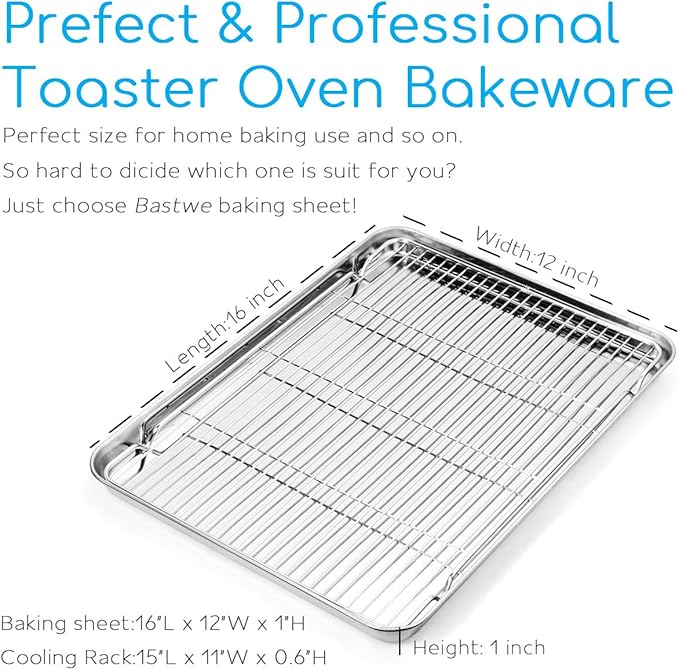 Cookie Sheet and Cooling Rack Set, 16 inch Stainless Steel Baking Pan