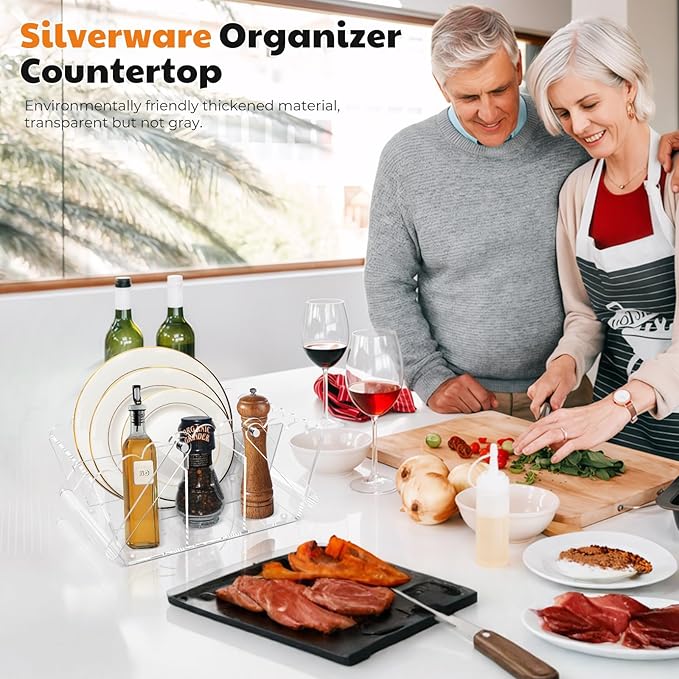 Scalloped Silverware Organizer. Acrylic Utensil Caddy.Heavy-Duty Countertop