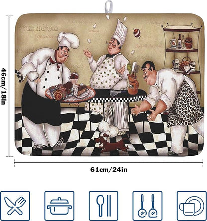 Fat Chef Dish Drying Mat For Kitchen Counter 18x24 Inch Microfiber Absorbent