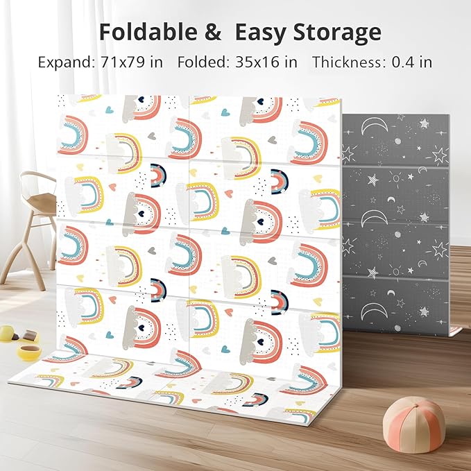 79x71 Extra Large Baby Play Mat for Floor, Foldable Foam Playmat for Babies 0-12 Months & Kids, Non-Toxic Waterproof Baby Mat for Floor, Thick Playpen Mat for Tummy Time Crawling