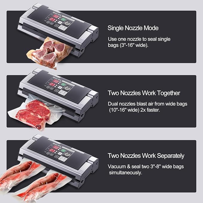 MAGIC SEAL 16-Inch Nozzle Vacuum Sealer for Food Storage - Works with Mylar & Smooth/Non-Textured Bags, No Textured Bags Needed, 250W, 8mm Extra-Wide Seal, 2X Suction Pump - MS180