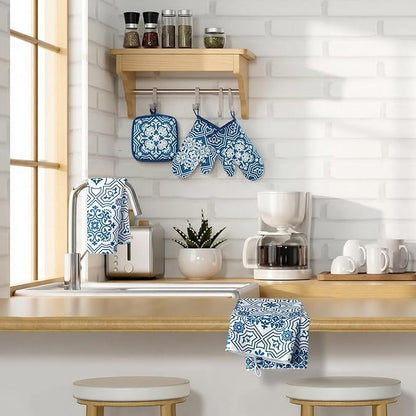 Jingmore 6 Pcs Kitchen Decor Set Accessory Farmhouse Kitchen Towels Pot Holders
