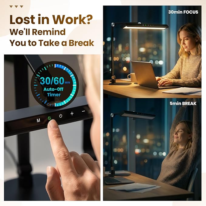 LIONVISON Desk Lamps for Home Office: 2 in 1 Eye-Caring Modern LED Desk Lamp