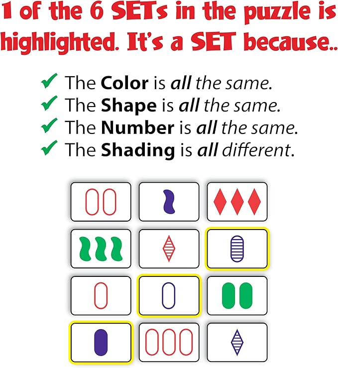 SET Card Games for Kids - Collectors Tin, Matching Game, Learning Games, Fun Family Games, Game Night, Travel Games, Memory Game, Learning Game, Multi-Player Card Game of Visual Perception, Ages 6+