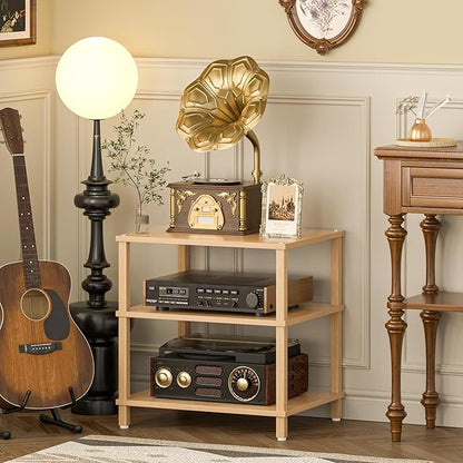 3-Tier AV Media Player Stand, Natural Stereo Cabinet, Modern Audio Shelf